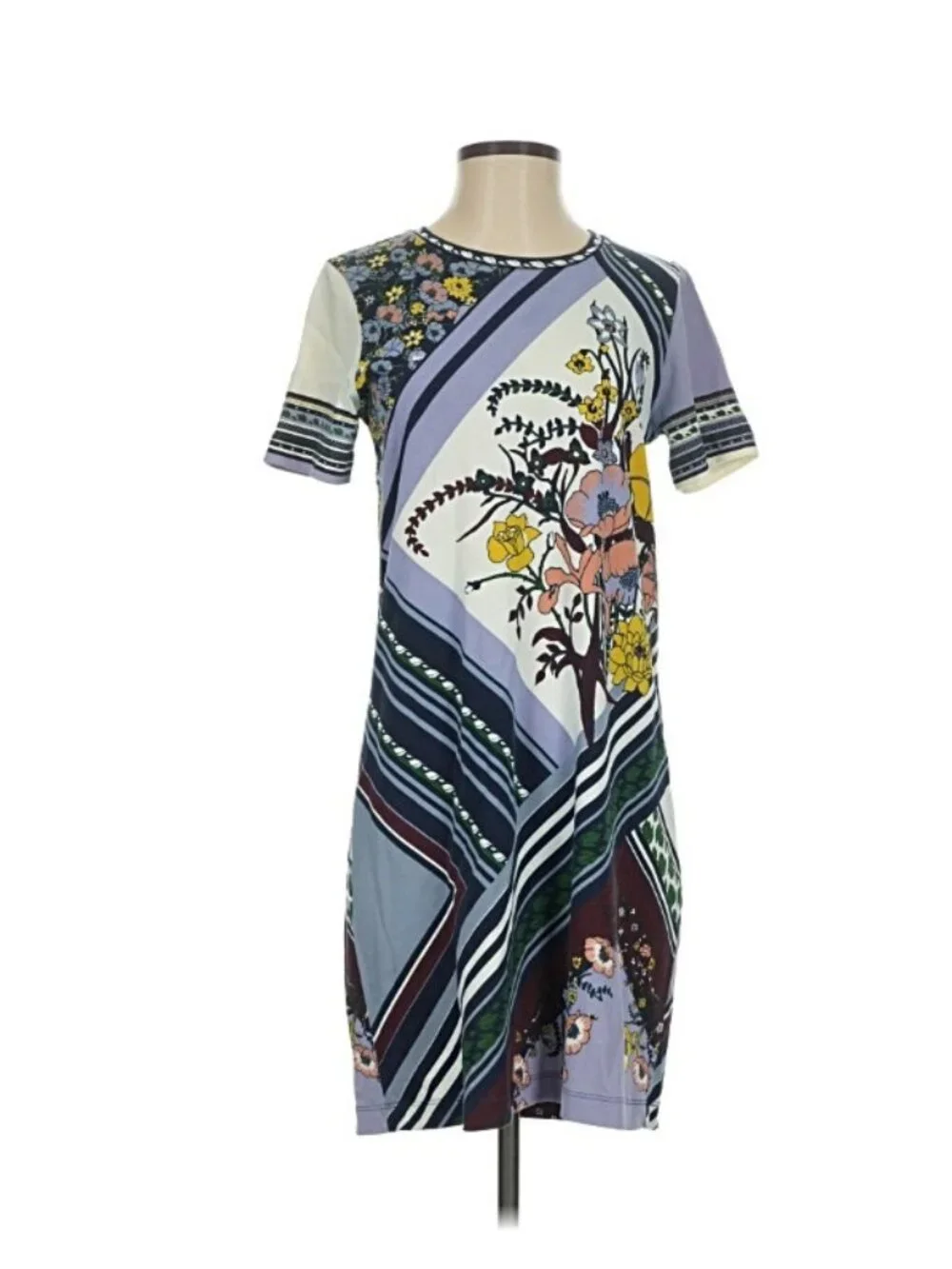 Tory Burch T Shirt Dress Women Size S Gray Multicolor Floral Artsy Preppy Boho